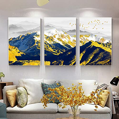 Affiche montagnes dorées grand format pour décorer un salon moderne chic