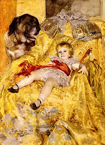 Peinture à l'huile portrait enfant chien émotion artistique Christian De Falbe