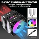 CPU Cooler, Dual-Tower, 6×6mm Heat Pipes CPU Cooling, Dual 120mm ARGB PWM Fans, 2000RPM Speed, for AMD AM4/AM5/; Intel LGA 115X/1200/1700/1851, PC Cooler, 265W TDP - Image 3