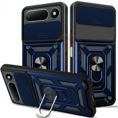 Image of Armor Bumper Back Cover Case for Tecno Spark 50 5G | Rotating Camera Cover, Ring Holder & Kickstand | Heavy Duty & 360 Degree Protection Back Cover (Blue)