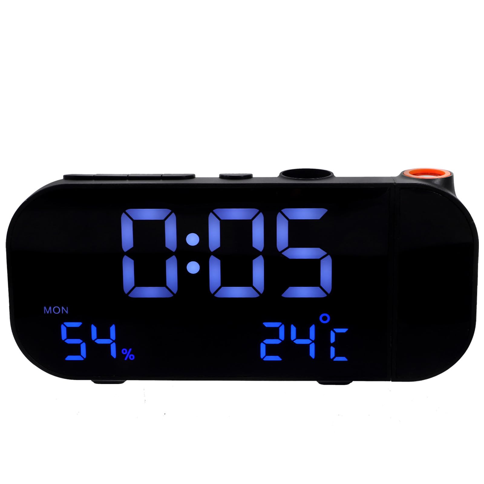 Uonlytech Projektionswecker mit Fm Radio Großer 6-Zoll LED Bildschirm Doppelte Weckfunktion Umweltfreundliches Abs für Büro und Schlafzimmer