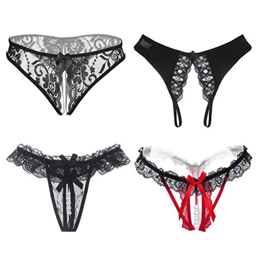 KHUFUZI Pack de 4 tangas de encaje para mujer, ropa interior sexy, tangas, tangas, regalo corto para novia, Paquete de 4 estilos, 34-40