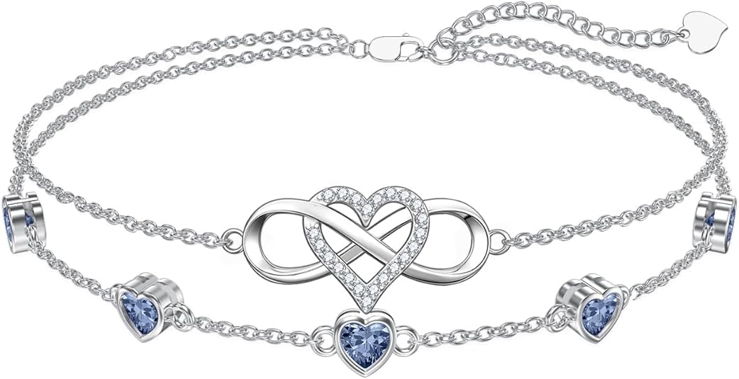 Dorunmo Fußkettchen-Armbänder aus 925er Sterlingsilber mit Unendlichkeitsherz und Geburtsstein für Damen, der beste Schmuck zum Muttertag und Geburtstag für Ehefrau, Freundin, Mutter und Sie