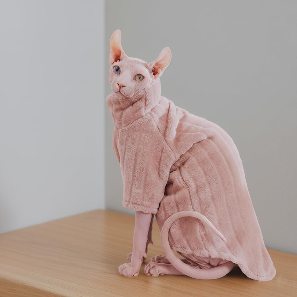 MOKATES cozy winter cat clothes - warm hooded sphinx coat with plush stripes, perfect for halloween cat costumes and autumn-S