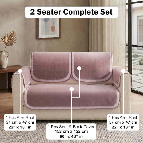 Image of Story@Home Velvet Sofa Cover 2 Seater Sofa Mat with Back Covers (152x122Cm) & Arm Rest Covers | Anti Slip Sofa Mat 2 Seater for Living Room - Ombre Dusty Coral Palette