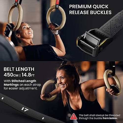 image for BeMaxx Gymnastic Rings Set Wood + Door Anchor Attachment, Exercise eBo