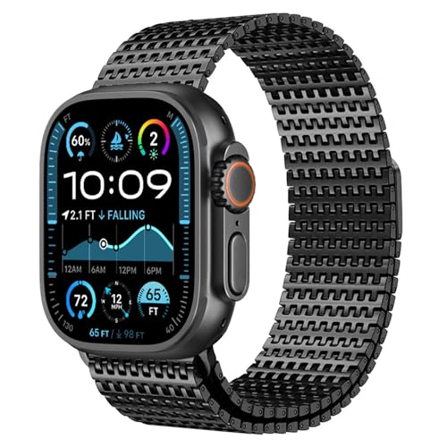 Image of WINGLE Magnetic Mesh Loop for Apple Watch Band Ultra 3 /2 /1 49mm 46mm 45mm 44mm 42mm Men Series 11 10 9 8 7 6 5 4 3 2 1 iWatch SE 3 /2 /1, 24mm Wide Stainless Steel Adjustable Metal Strap, Black