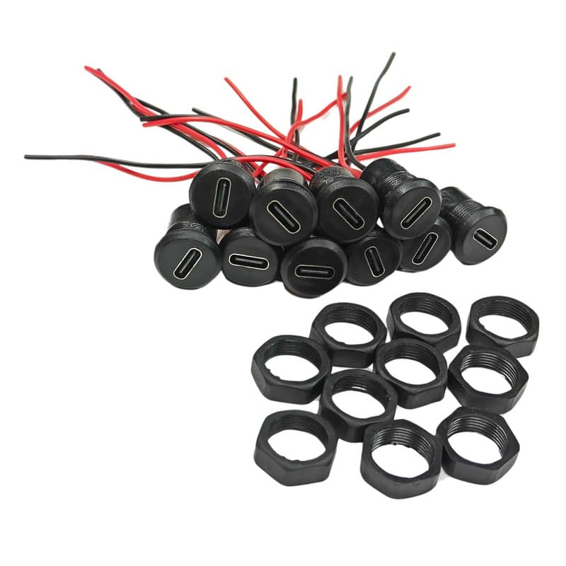Erh India 10 Pcs Type C Female Connector USB Panel Mount Socket with Wire for Electronic Circuits and DIY Kit