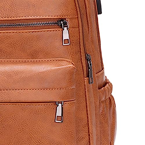 Baoblaze PU Leather Laptop Backpack Men Travel Rucksack Multiple Pockets Water Resistant Casual Daypack Computer Backpack for Fishing Shopping Hiking Yellow - Image 3