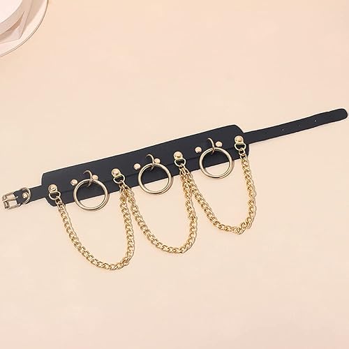 Miniatura 6 de Gargantilla gótica punk ajustable, cadena de piel sintética, aleación de aleación con colgante de borla, collar de clavícula circular vintage,