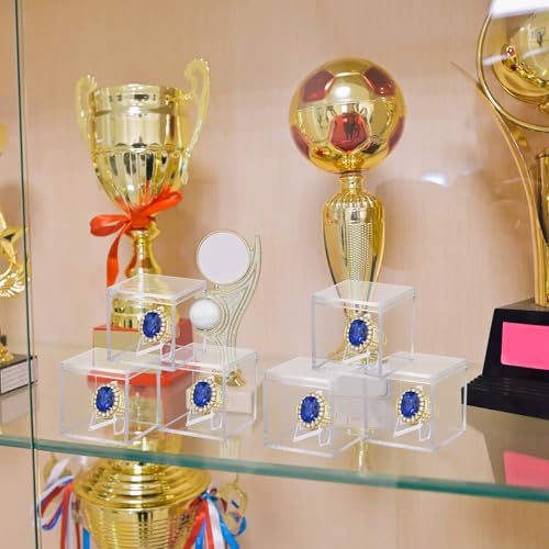 Image of 6 Pack Championship Ring Display Case Clear Acrylic Display Case Mini Baseball Softball Ring Holder Single Ring Display Box Stand 1 Slot Ring Hole Storage Box Gift for Sports Fans, 2.16 Inch