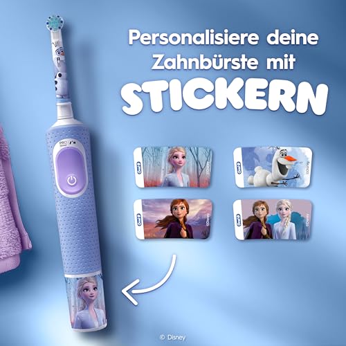Oral-B Pro Kids Frozen Elektrische Zahnbürste, Electric Toothbrush für Kinder ab 3 Jahren, inklusive Sensitiv+ Modus für Zahnpflege, extra weiche Borsten, 1 Aufsteckbürste, 4 Sticker, blau, lila