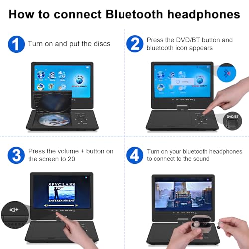 Image of HOPYOP 12.5 inch Portable DVD Player with Bluetooth, 10.1 inch Swivel Screen | 5 Hours Rechargeable Battery, Portable Kids DVD, Supports SD /USB /CD, Regions Free, Car Headrest