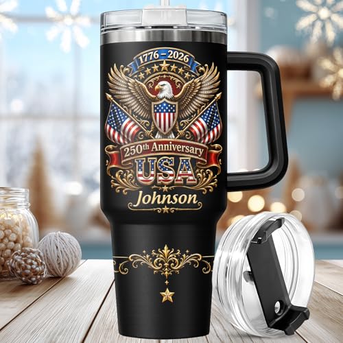 Image of Personalized 250th Anniversary Of America Tumbler - Custom Patriotic USA Flag 1776-2026 Gifts - 3D Effect US Eagle Freedom Tumbler 40OZ A2 - American Flag Independence Gifts For Men, Women