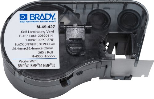 Brady - 131580 Self-Laminating Vinyl Label Tape (M-49-427) - Black on White, Translucent Tape - Compatible with BMP41, BMP51, and BMP53 Label Makers - 1