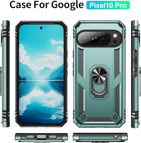 Image of REALCASE Google Pixel 10 Pro Back Cover Case | Heavy Duty Dual Layer Hybrid Shock Proof Armor Defender Ring Case Back Cover for Google Pixel 10 Pro 5G (Green)