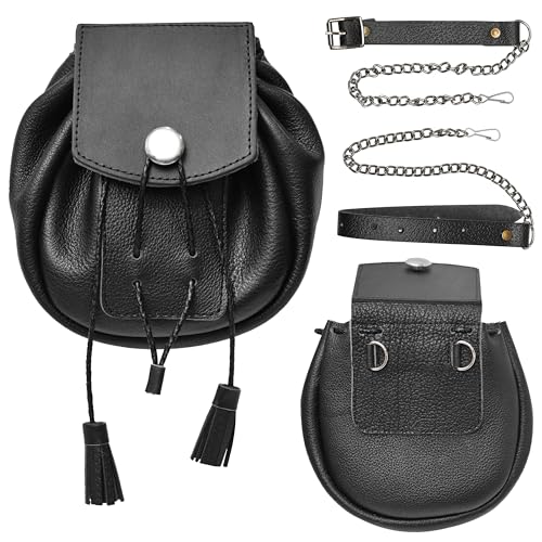 HIGHLAND REDSTONE Scottish Kilt Semi Dress Real leather Sporran (RobRoy Black)