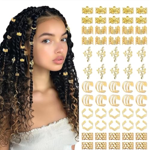 Lot de 60 Pièces Bijoux Cheveux Tresse Doré, Bijoux de Cheveux, à Cheveux Dorées Pour Tresses, Accessoires Pour Dreadlocks, Accessoires Pour Dreadlocks,...