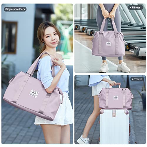 Travel Bag,Large Sports Tote Gym Bag,Waterproof Weekender Carry On Overnight Bags For Women With Trolley Sleeve,Travel Duffel Bag With Shoe Compartment,Purple Set #TOP7
