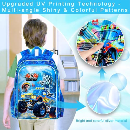 Image of 3Pcs Truck Backpack for Boys, School Bookbag with Lunch Box, 16 inch Kids Backpacks for Elementary Preschool Kindergarten (Blue)