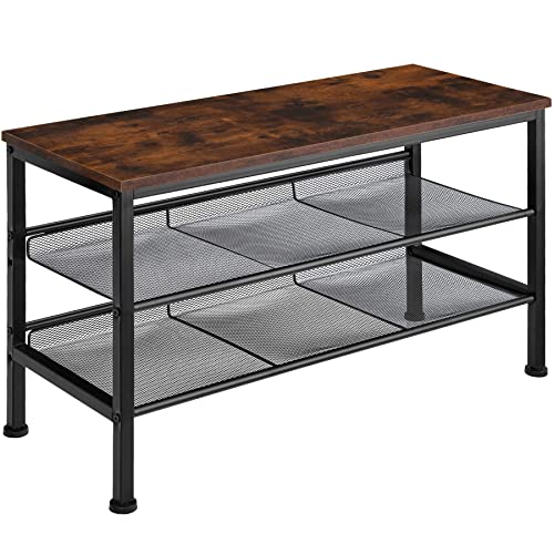 TecTake Étagère à chaussures meuble à chaussures avec étagères grillagées rangement pour chaussures bois MDF – diverses couleurs (Marron antique)