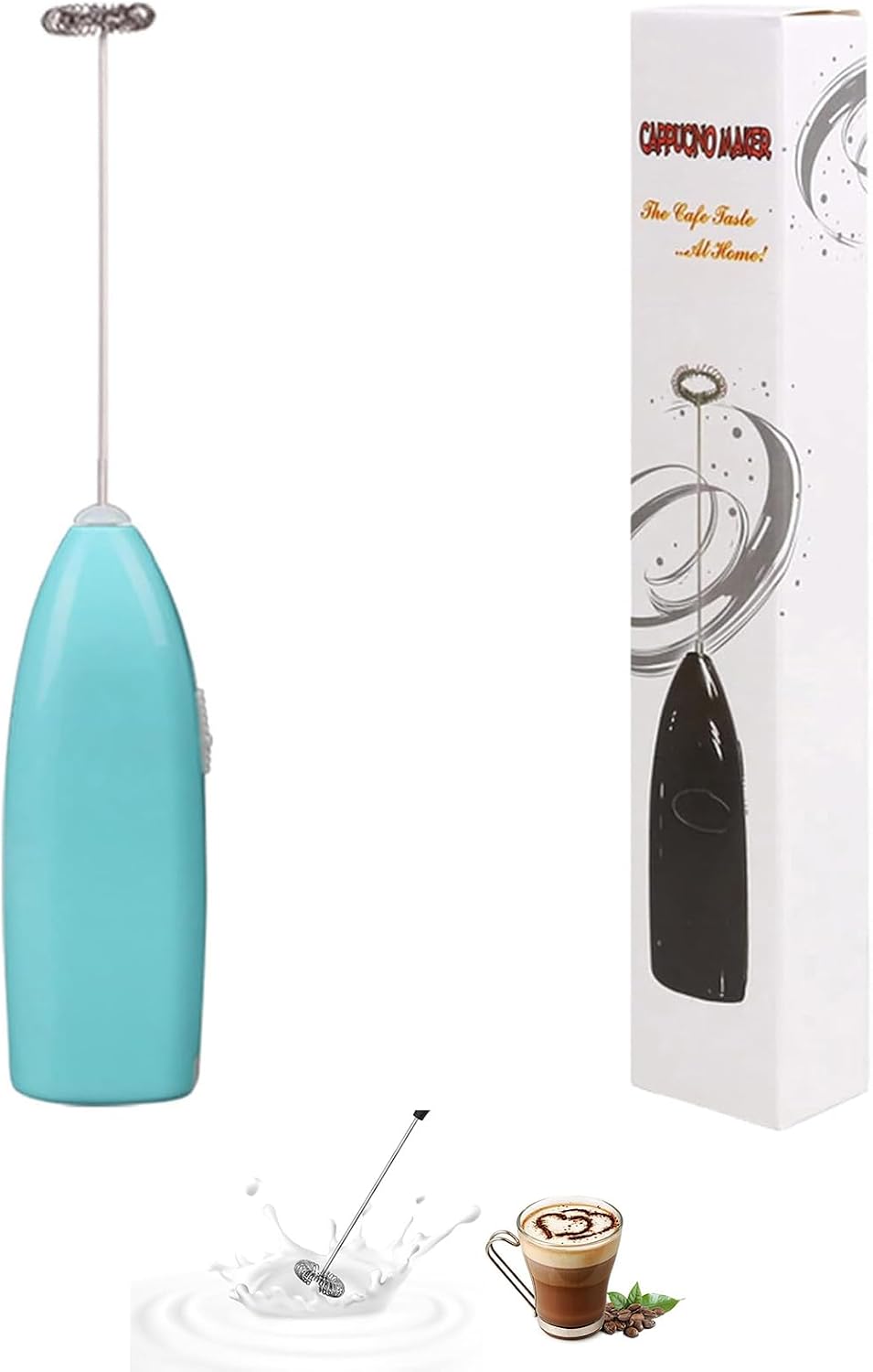 Milk Frother Electric Whisk Handheld Coffee Mixer, Battery Operated, Blue