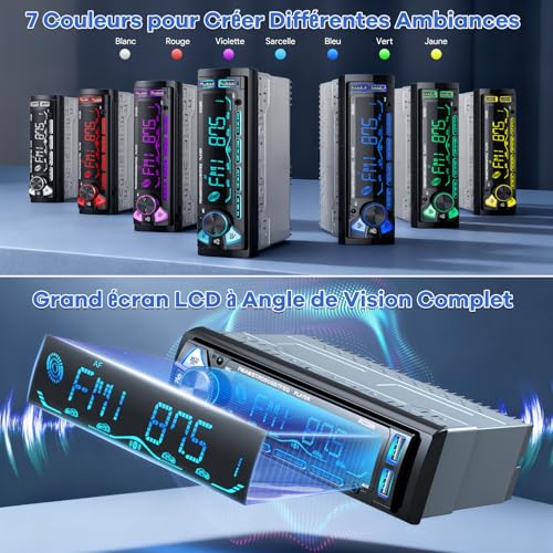 Rds Autoradio Bluetooth Con Estraibile Frontalino, Wistrue Stereo Auto Bluetooth Con Telecomando, 4X65W 1 Din Autoradio Am/Fm Con Lettore MP3 E Due Porte Usb Supporta Aux/Sd/Ios/Android（Multicolore） - 3