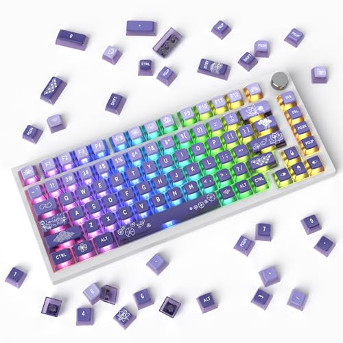 Image of Guffercty kred Pudding PBT Keycaps for 75 Percent Keyboard, 120-Keys Transparent Keycaps ASA Profile Custom Replacement Key Caps US Layout for 60 68 82 87 104 Mechanical Keyboard (Lotus Pond)