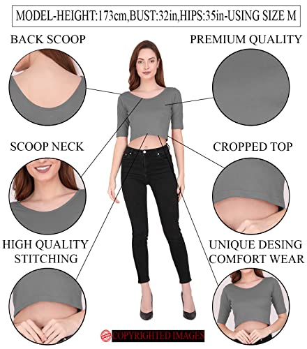 Image of THE BLAZZE 1303 Women's Cotton Scoop Neck Backless Elbow Sleeve Crop Top Readymade Saree Blouse for Women