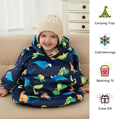 Image of KFUBUO Dinosaur Wearable Blanket Hoodie for Kids Toddlers Sherpa Blanket Sweatshirt with Pocket 2-6 Year Old Boys&Girls Birthday Gifts | Dinosaur, Sherpa, Heavy Material, Oversized Sweatshirt Blanket, Kids Blanket, Girl Boy Gifts, Cozy Gifts for Kids