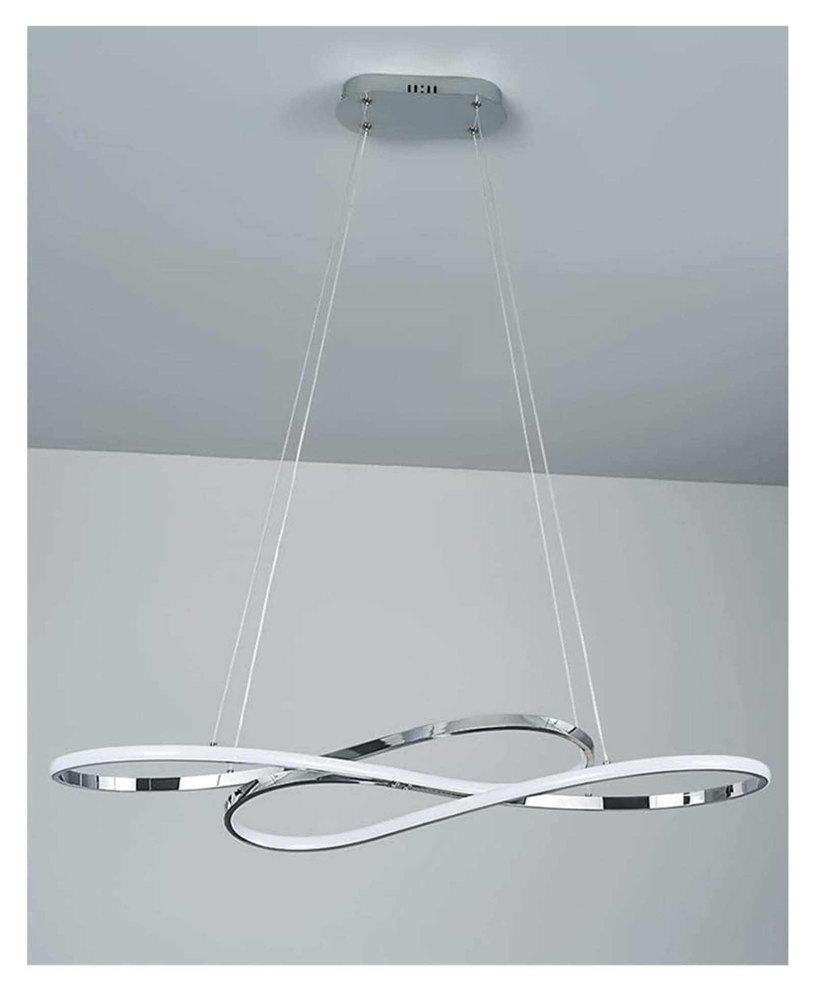 Lampy wiszące, nowoczesne żyrandole pierścieniowe z diodą LED, długa chromowana liniowa oprawa sufitowa kompatybilna ze stołem jadalnym, salonem i wyspą kuchenną (ciemna) w