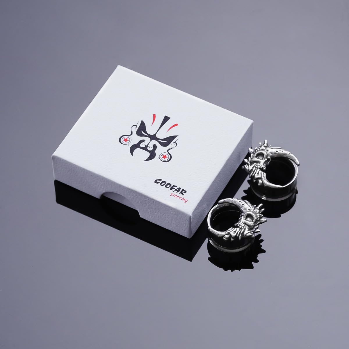 COOEAR Schraube zurück Farbe Ohr Tunnel und Stecker, Doppelte ausgestellte Anzeigen für Ohrringe, 1-Paar Mond Form Schädel Design Piercing Expander Bahren.