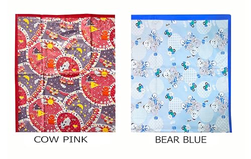 Image of EcoSoft Plastic Sheet,PVC Sheet for Kids,Rubber Sheet for Babies,Bed Wetting Protector(90 x 135 cm) (Blue Bear & Pink Cow)
