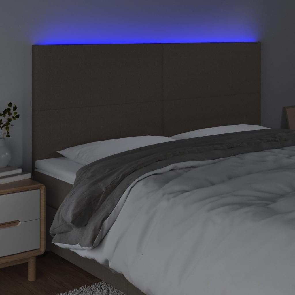 Zagłówek LED w kolorze szarobrązowym (taupe), 160 x 5 x 118/128 cm, materiał z regulacją wysokości, zagłówek łóżka z możliwością przycięcia, wyściełany do sypialni