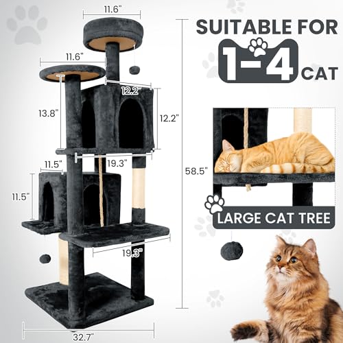 Árbol para gatos grande de 58.5 pulgadas color gris oscuro miniatura 2