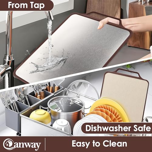 Image of CANWAY Large Stainless Steel Cutting Board for Kitchen - Heavy Duty Metal Chopping Board, Premium Vegetable & Fruit Cutter, Big Size Chopping Pad (39X30.5X1.5 CM, Brown)