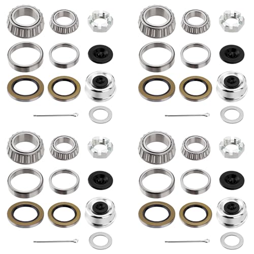 Racewill 4 Sets Trailer Hub Wheel Bearing Kit 25580/25520 LM67048/LM67010 with Grease Seal 10-36 (or 10-10) Fit for 5200-6000 lbs Tandem Axles #D42 Spindle