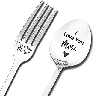 I Love You More Spoon for Boyfriend Husband Birthday Gifts for Girlfriend Wife Anniversary Wedding Gifts for Couples Breakfast Dinner Fork for Fruit Long Distance Relationship Gifts for Him Her 2Pcs