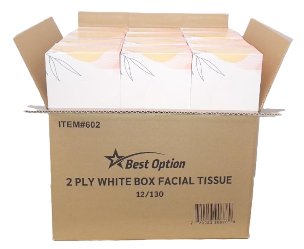 Best Option Soft 2-Ply Facial Tissue White 130-Count Box Pack of 12 for Office