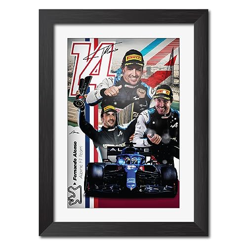 Image of TenorArts Fernando Alonso Poster F1 Driver Posters Formula One Photo Frame Painting with Matt Finish Black Texture (12 inches x 9inches)