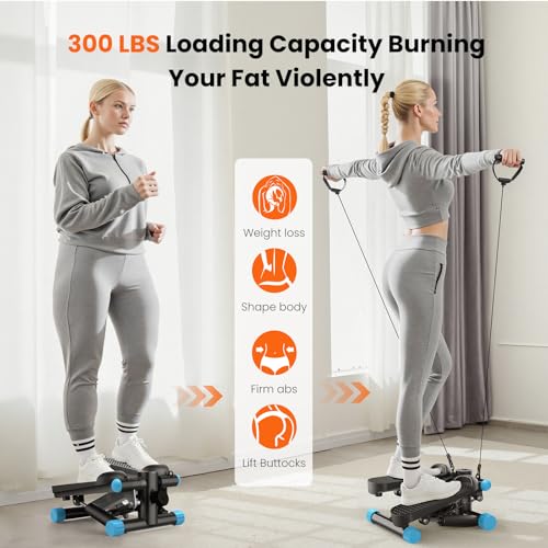 Image of Sweetcrispy Mini Stair Steppers with Resistance Bands for Exercise at Home, Portable Exercise Twist Stepper Machine for Full Body Workout, 300LBS Capacity