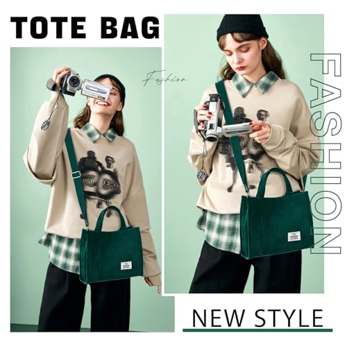 Image of Corduroy Tote Bag for Women Small Satchel Bag Mini Tote Bag Aesthetic Crossbody Handbag - School Work Travel Shopping