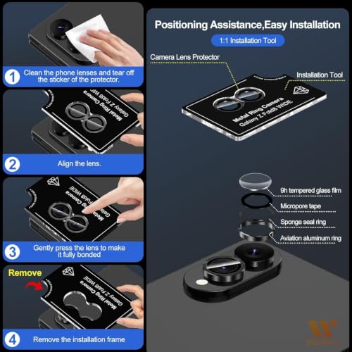 Image of Pack 2 - Camera lens Protector Ring Compatible with Samsung Galaxy Z Fold 8 Wide 5G Camera Tempered Glass Aluminum Alloy Rings, Ultra-HD Metal Frame- Black
