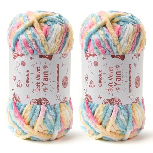 Image of 2x100g Fluffy Velvet Chenille Yarn for Crocheting and Knitting, 80m (87.5yd) Baby Yarn for Crocheting Soft, Crochet Chunky Yarns Amigurumi Yarns (2 Candy Color)