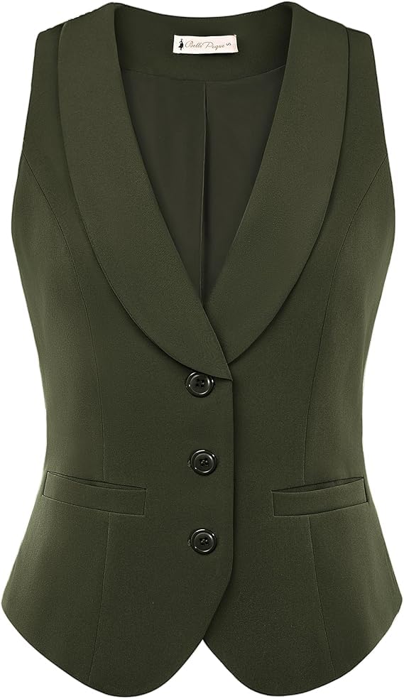Belle Poque Gilet da donna vintage senza maniche con risvolto colletto monopetto elegante gilet con tasche