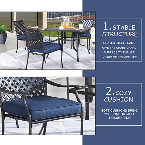 Lokatse Home 8 Piece Outdoor Patio Dining Chair Set Metal Furniture With Arms And Seat Cushions, Blue #TOP4