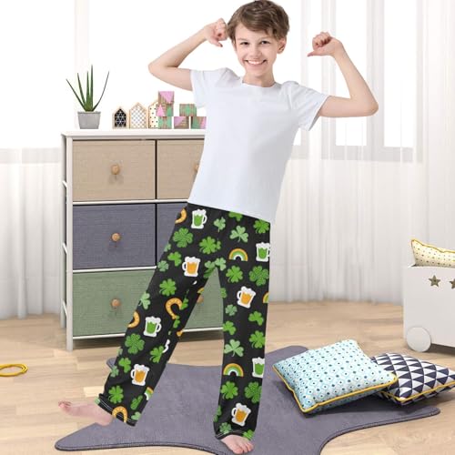 Boy's Pants St Patricks Day Clover Rainbow Jogger Pants Elastic Waist Long Bottoms Trousers with Pockets 6-14 Years4