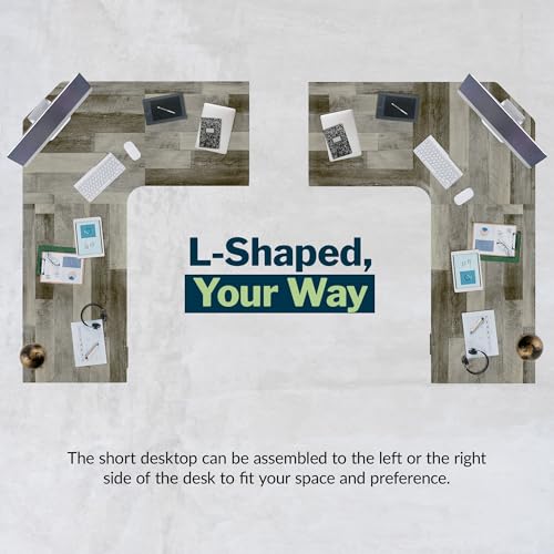 Image of Vari ComfortEdge 80x60 L-Shape Electric Standing Desk - Height Adjustable Sit-Stand VariDesk for Corner Office with Reversible Left /Right Design + Driftwood /Slate Legs (Ships in 3 Boxes)