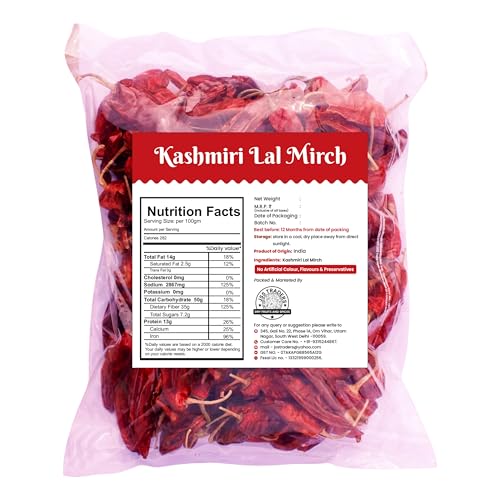 Image of Avlokan Kashmiri Red Chilli Whole with Stem - 100% Natural, Hot & Spicy Dried Red Chilli | Kashmiri Sabut Lal Mirchh Kashmiri Withstem Red Chilli, 100 grams