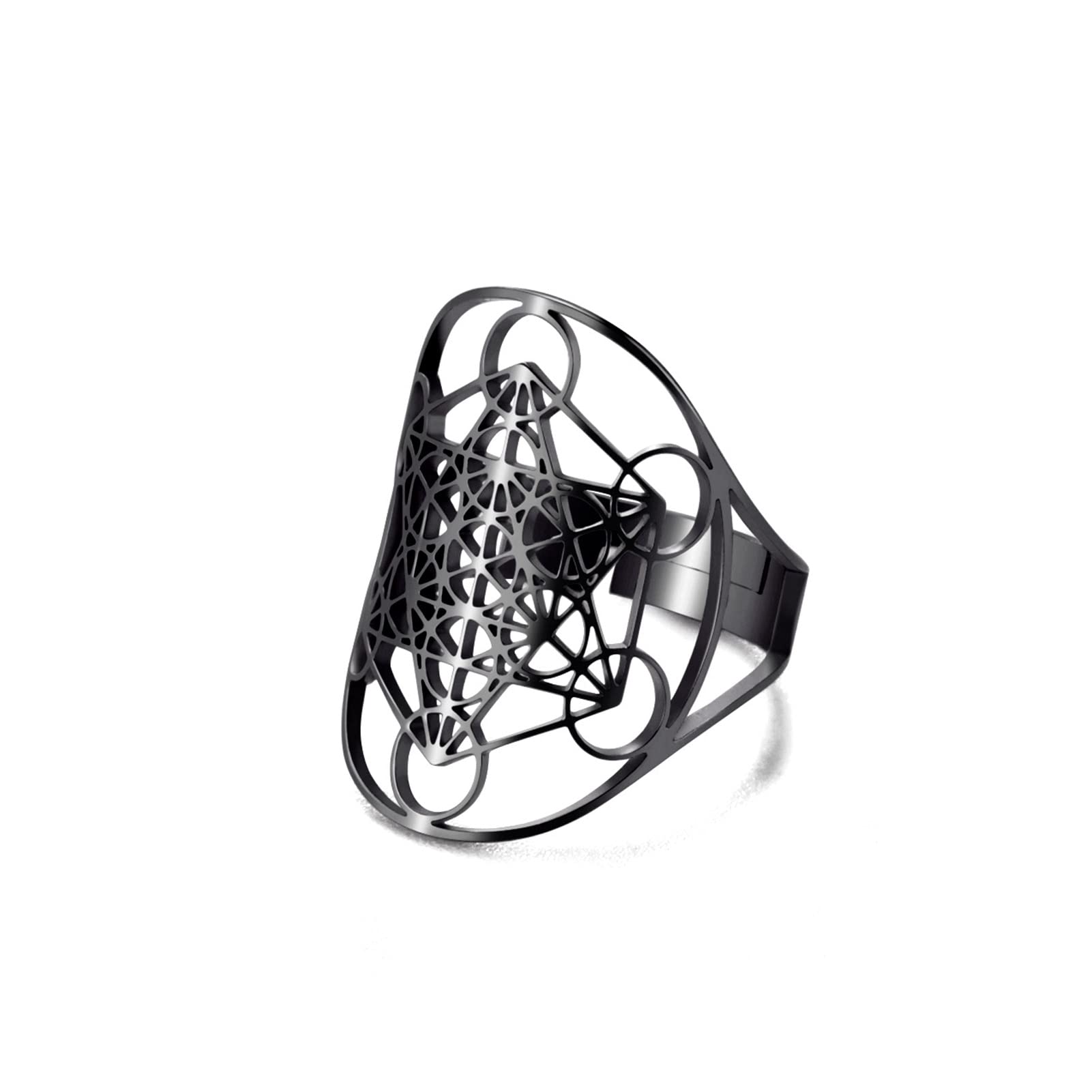 AmaxerStainless Steel Metatrons Cube Ring for Women Archangel Metatron Statement Protection Hollowed Out Women Band Ring Jewelry for Lady